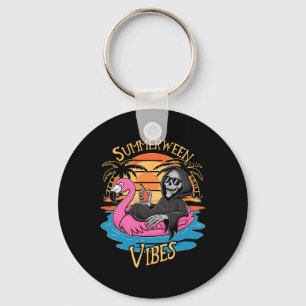 Vibes Skeleton Flamingo Spooky Halloween Summer Key Ring