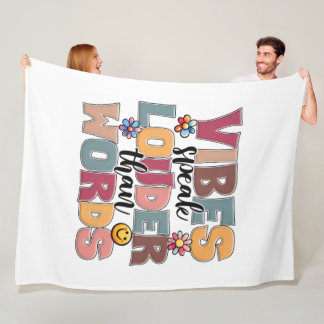 Vibes Speak Louder Than Words Retro Groovy Typogra Fleece Blanket