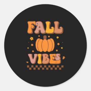 Vibes Vintage Groovy Autumn Season Retro Thanksgiv Classic Round Sticker