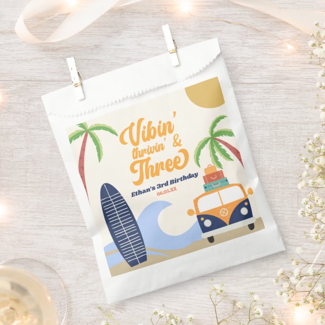 Vibin' & Three Surf Blue 3rd Birthday Party Favour Bag (Clipped)