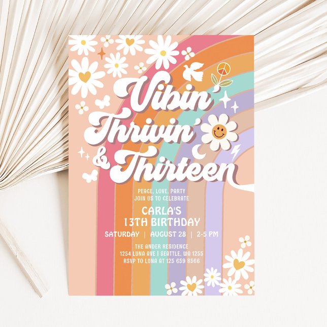 Vibin' Thrivin' And Thirteen Hippie 70's Birthday Invitation (Creator Uploaded)