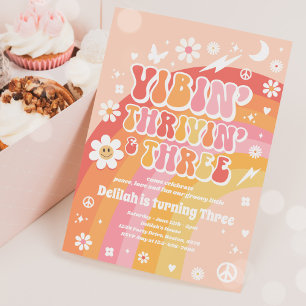 Vibin' Thrivin' And Three Groovy 3rd Birthday Invitation