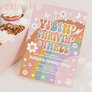 Vibin' Thrivin' And Three Groovy 3rd Birthday Invitation