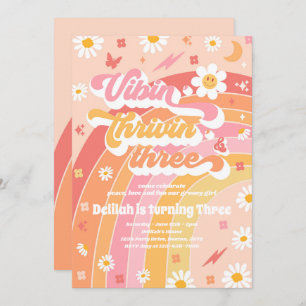 Vibin' Thrivin' And Three Groovy 3rd Birthday Invitation