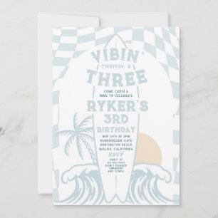 Vibin' Thrivin' And Three Surf 3rd Birthday Party Invitation