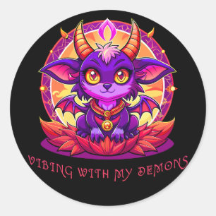 Vibing with my demons classic round sticker