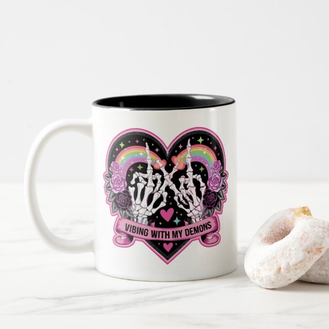 Vibing with My Demons  Two-Tone Coffee Mug (With Donut)