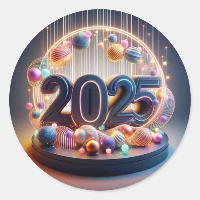 : Vibrant 2025 Celebration Design Classic Round Sticker (Front)