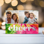 Vibrant 2 Photo Retro Tie-Dye Christmas - CHEERS Foil Holiday Card<br><div class="desc">FRONT - Use 2 photos and make a unique and trendy Merry Christmas greeting with a block font on the front in foil and tie dye pattern for the background. The colours can be used for a colourful Christmas greeting or for a New Year's greeting. BACK - Retro Tie-Dye Pattern...</div>