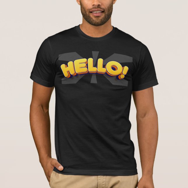 Vibrant 3D Cartoon HELLO! Text Design T-Shirt (Front)