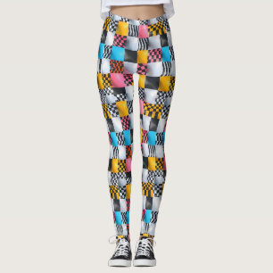Vibrant 3D Chequerboard – Playful Retro Pop Leggings