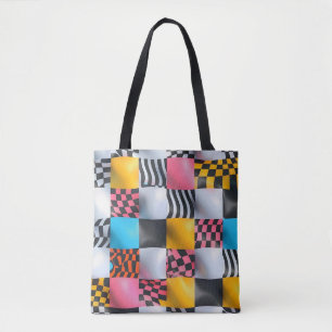 Vibrant 3D Chequerboard – Playful Retro Pop Tote Bag