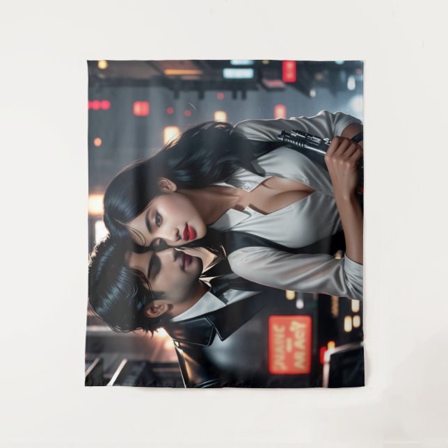 Vibrant 3D Colourful Digital Art Tapestry large (Front)