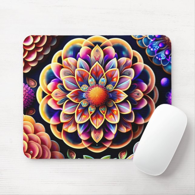 Vibrant 3D Colourful Flowers Mouse Pad (With Mouse)
