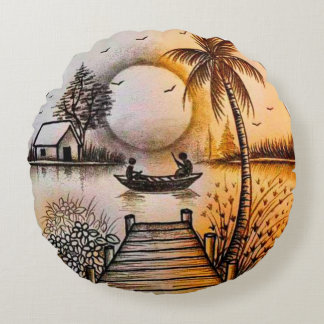 Vibrant 3D Colourful Round Throw Pillow