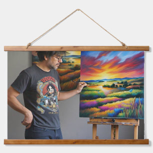 Vibrant 3D Digital Design Wood-Topped Wall Tapestr Hanging Tapestry