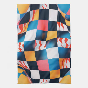 Vibrant 3D Fabric Ripple Checkerboard Pattern Tea Towel