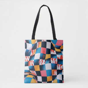 Vibrant 3D Fabric Ripple Checkerboard Pattern Tote Bag