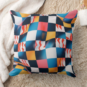 Vibrant 3D Fabric Ripple Chequerboard Pattern Cushion