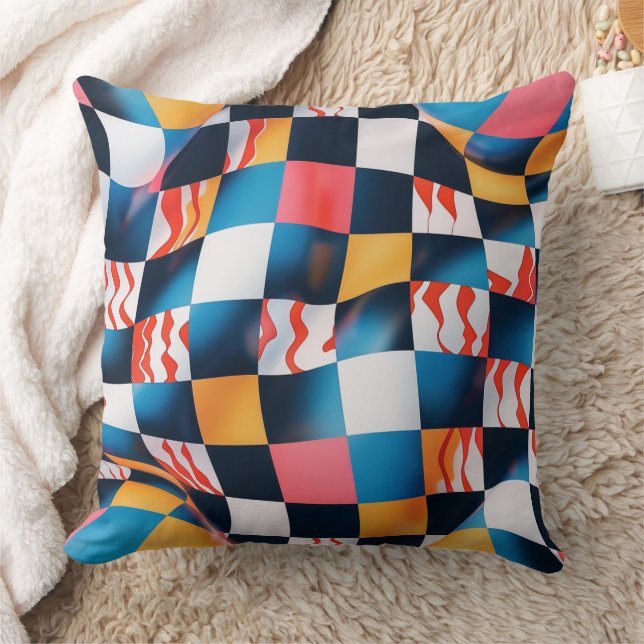 Vibrant 3D Fabric Ripple Chequerboard Pattern Cushion (Blanket)