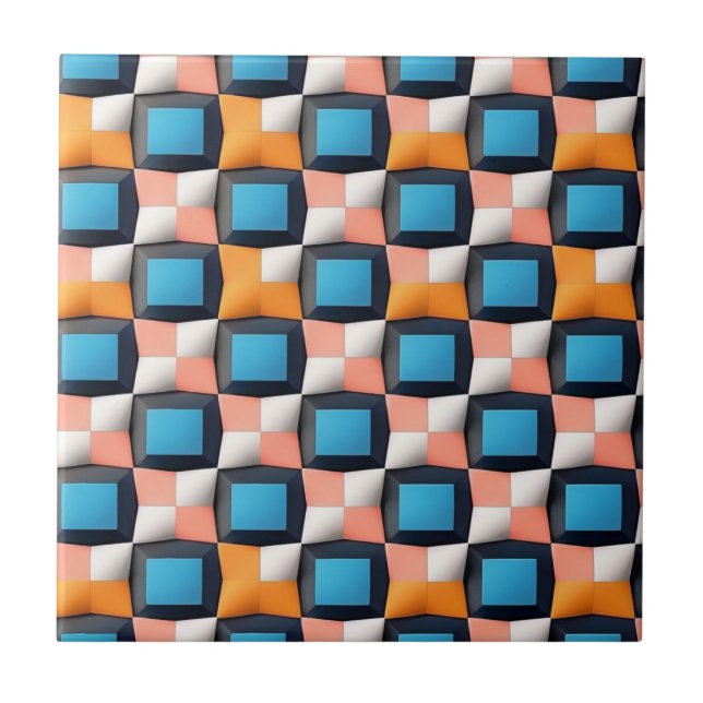 Vibrant 3D Geometric Illusion Pattern - Bold Colou Ceramic Tile (Front)