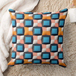 Vibrant 3D Geometric Illusion Pattern - Bold Colou Cushion