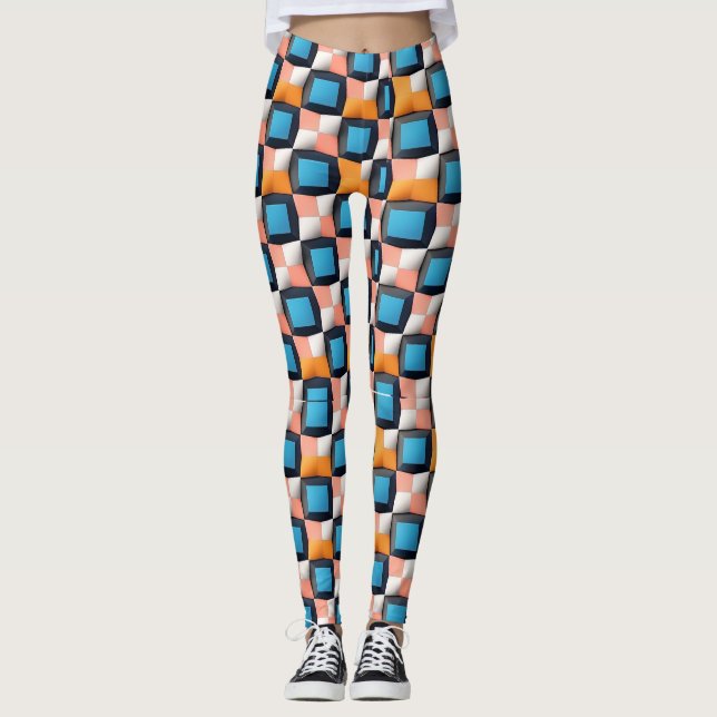 Vibrant 3D Geometric Illusion Pattern - Bold Colou Leggings (Front)
