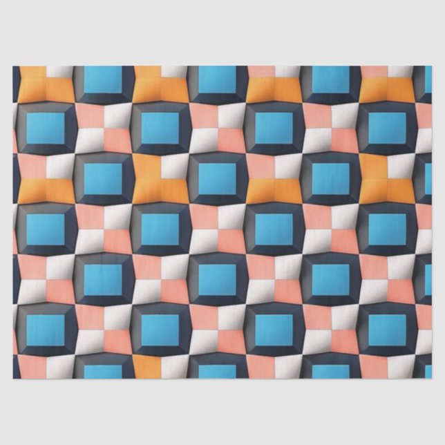 Vibrant 3D Geometric Illusion Pattern - Bold Colou Tissue Paper (Front)
