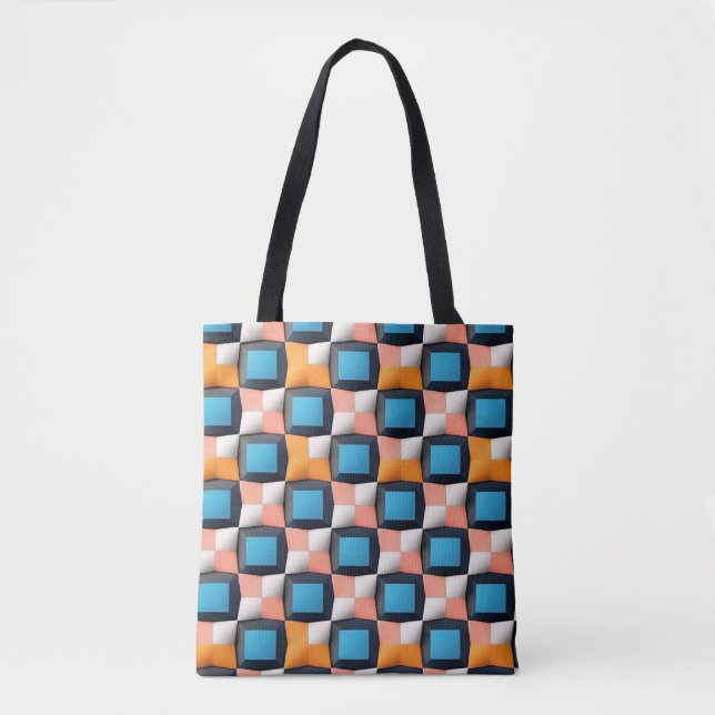Vibrant 3D Geometric Illusion Pattern - Bold Colou Tote Bag (Front)