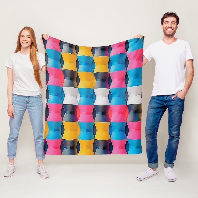 Vibrant 3D Hourglass Geometric Pattern Fleece Blanket (In Situ)