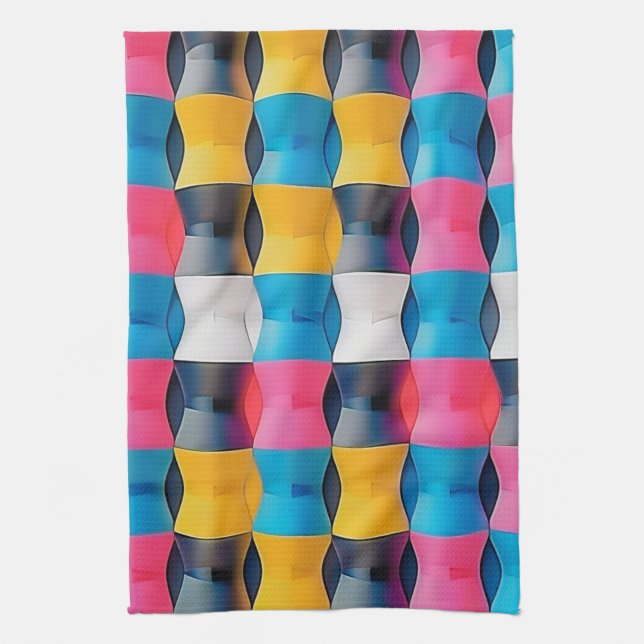 Vibrant 3D Hourglass Geometric Pattern Tea Towel (Vertical)