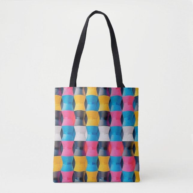 Vibrant 3D Hourglass Geometric Pattern Tote Bag (Front)