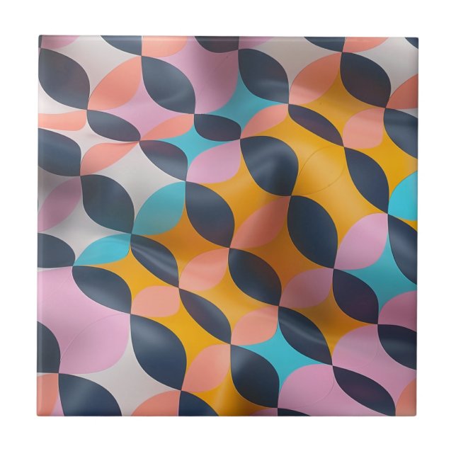 Vibrant 3D Petal Geometry Pattern in Bold Colours Ceramic Tile (Front)