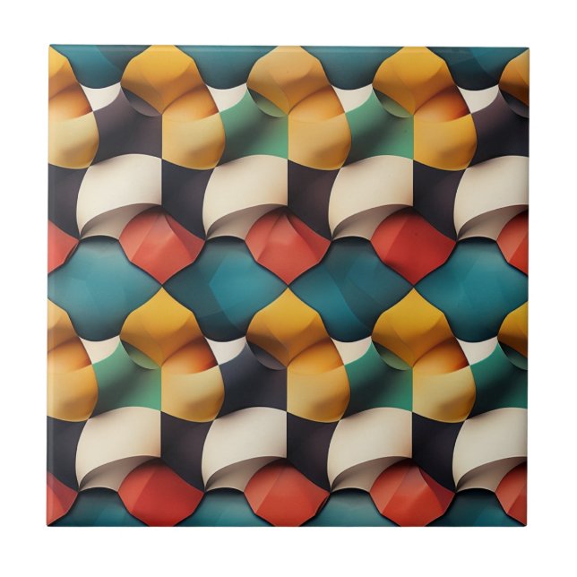 Vibrant 3D Petal Wave Geometric in Bold Colour Ceramic Tile (Front)