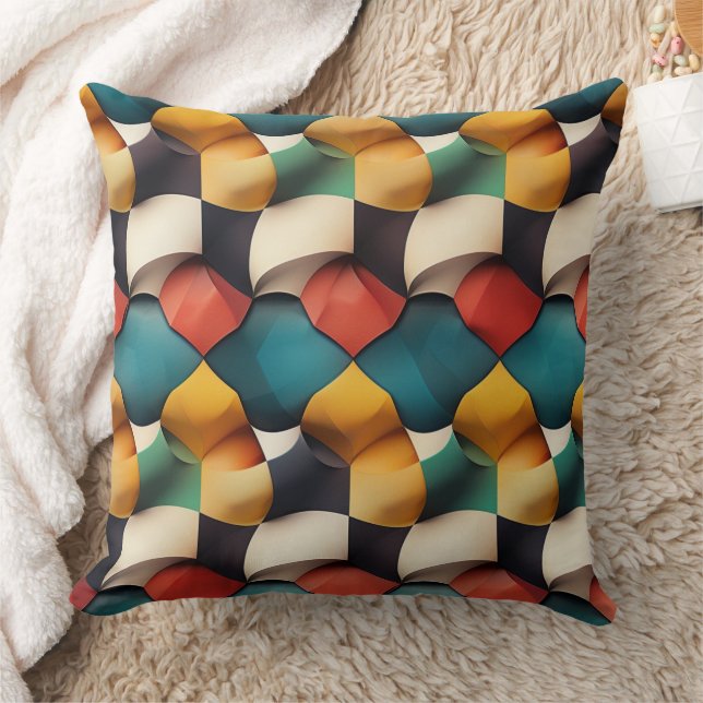 Vibrant 3D Petal Wave Geometric in Bold Colour Cushion (Blanket)