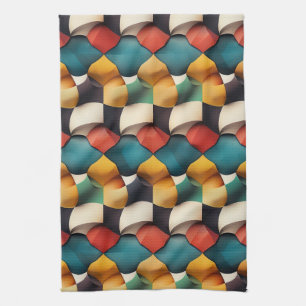 Vibrant 3D Petal Wave Geometric in Bold Colour Tea Towel