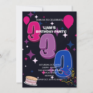 Vibrant 3rd Birthday Pink Blue Confetti Invitation