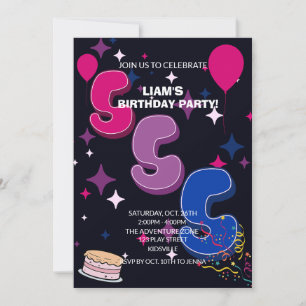 Vibrant 5th Birthday Pink Blue Confetti Invitation