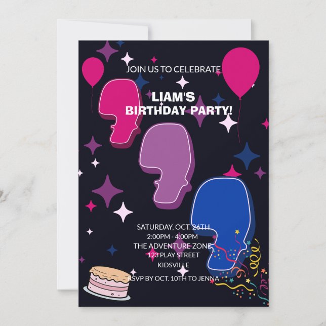 Vibrant 7th Birthday | Pink Blue Confetti Invitation (Front)
