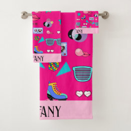 Vibrant 80s design bath towel set