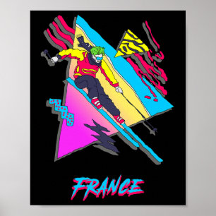 Vibrant 80s Retro Skier France Theme Winter Sport  Poster