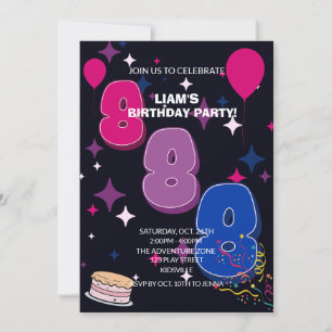 Vibrant 8th Birthday Pink Blue Confetti Invitation