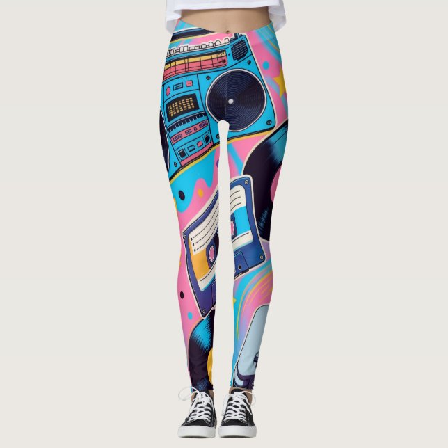 vibrant 90s pop culture-inspired design leggings (Front)