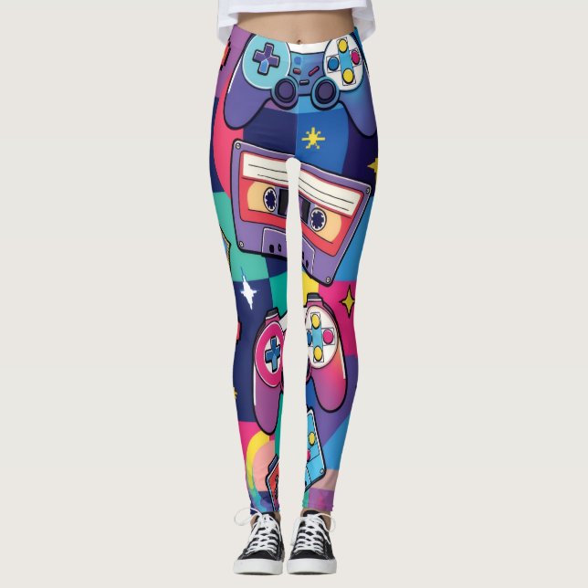 vibrant 90s pop culture leggings (Front)