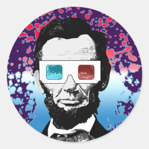 Vibrant Abraham Lincoln 3D Glasses Pop Art Sticker