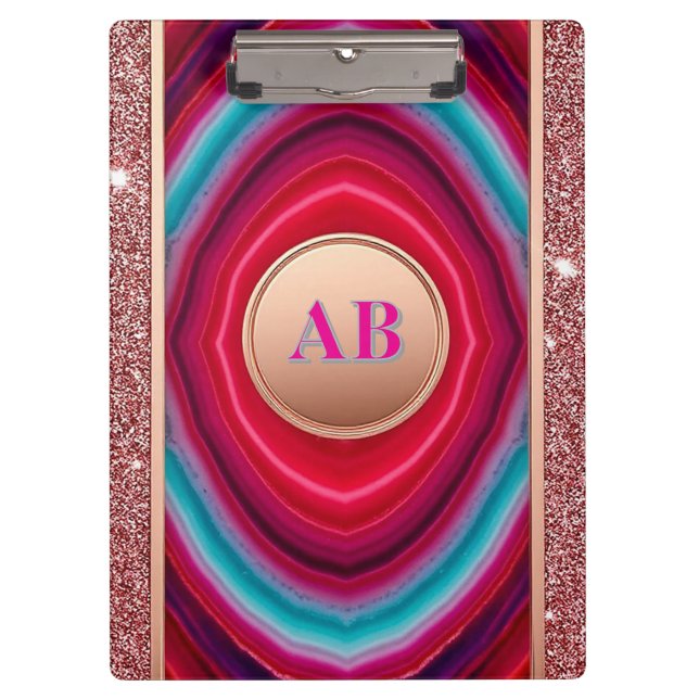 Vibrant Abstract Agate Pattern with Glittering Clipboard (Front)