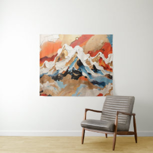 Vibrant Abstract Alpine Mountain Landscape Tapestry