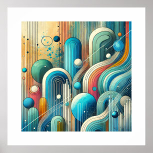 Vibrant Abstract Art with Blue and Teal Oval Forms Poster
