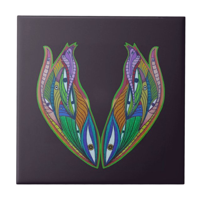 Vibrant Abstract Artwork- Visionary Psychedelic  Ceramic Tile (Front)