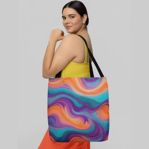 Vibrant abstract background with swirling waves tote bag
